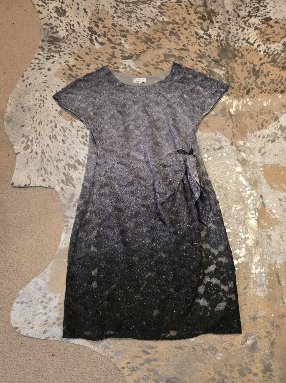 Signature by Robbie Bee Black and Silver Lace Midi Dress